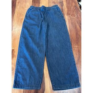 Old Navy wide leg crop jeans women size L blue elastic waist drawstring denim